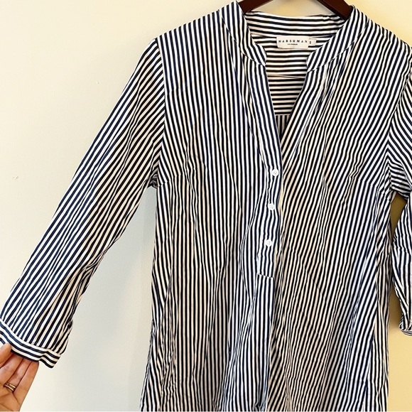 Harshman Derrington Striped Cotton Tunic Top Poplin Size Small Blue/White - Picture 8 of 12